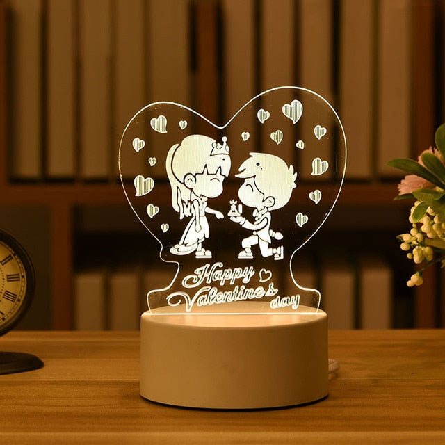 Romantic Love 3D Acrylic Led Lamp for Home Children&#39;s Night Light Table Lamp Birthday Party Decor Valentine&#39;s Day Bedside Lamp