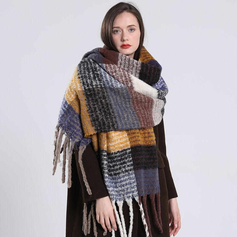 2022 NEW Luxury Cashmere Women Plaid Scarf Winter Warm Shawl and Wrap Bandana Pashmina Long Tassel Female Foulard Thick Blanket