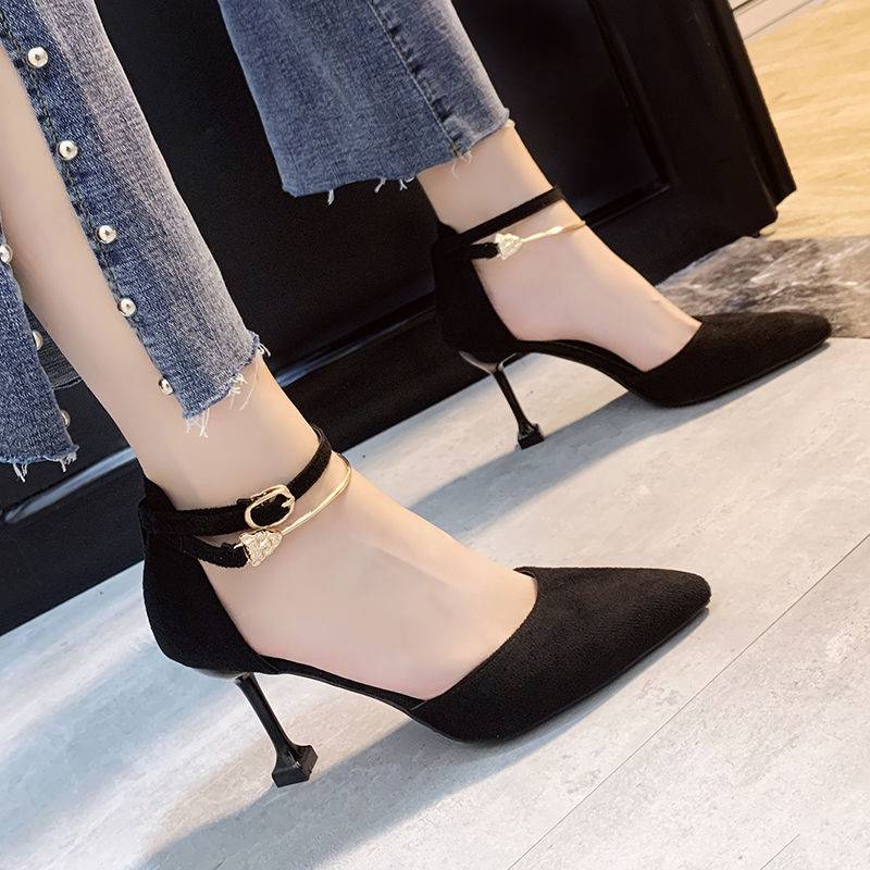 2022 New Concise Elegant Female High Heels Korean Wild Shallow Mouth Single Shoes Fashion Middle Hollow Comfort Work Shoes