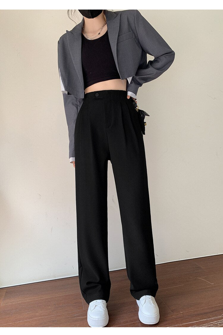 2023 HappyLisa Women Spring Summer Long Suit Pants Ladies High Waist Wide Leg Floor-Length Loose Pant Female Casual Trousers P09