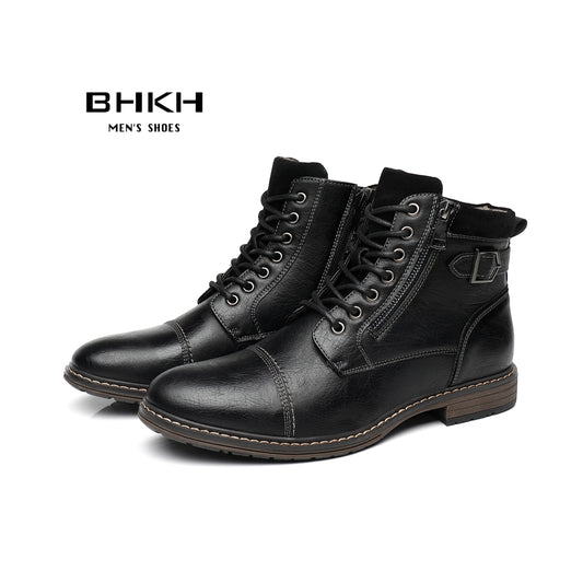 BHKH Men&#39;s Boots Winter Fashion botines Zip Lace-up Ankle Boots Vintage Business Dress Shoes Leather Casual Shoes For Men