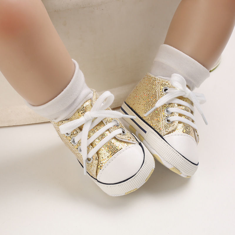 Newborn Sequined Canvas Baby Sneakers Baby Shoes Baby Boys Girls Shoes Baby Toddler Shoes Soft Sole Non-slip Baby Shoes