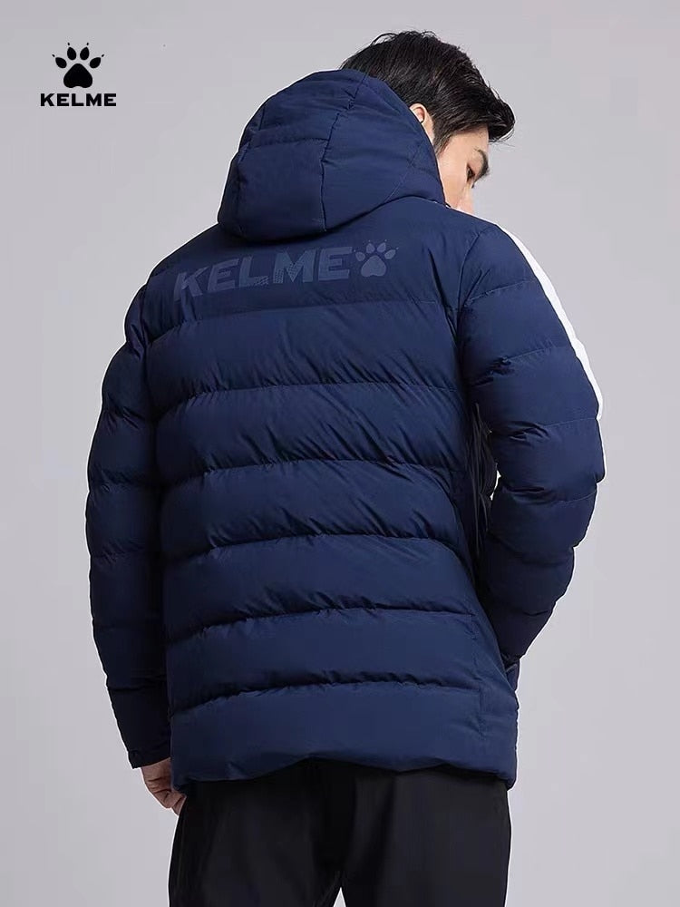 KELME Winter Men&#39;s Cotton Jacket Hooded Short Warm Coat Training Sports Team Uniform Women Padded Outwear 8261MF1013