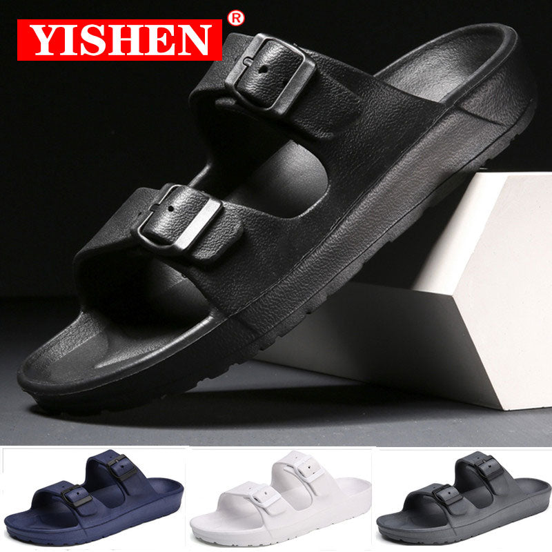 YISHEN Sandals For Men Slippers Double Buckle Slide EVA Sandals Beach Slippers Summer Casual Shoes Flats Unisex Jelly Shoes