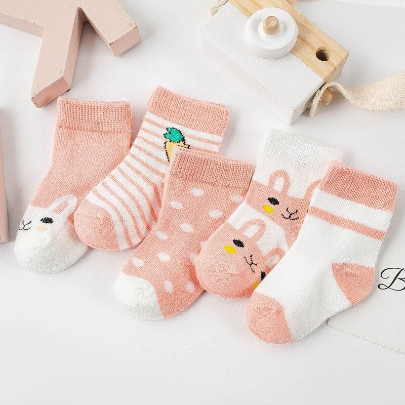 5Pairs Baby Socks Newborn Baby Boy Socks 0-1-3-7Y Kids Pure Cotton Animal Design Fadeless Soft Children&#39;s Socks for Girls