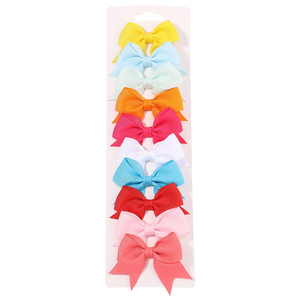 10Pcs/Set New Solid Ribbon Bowknot Hair Clips For Baby Girls Handmade Cute Bows Hairpin Barrettes Headwear Kids Hair Accessories