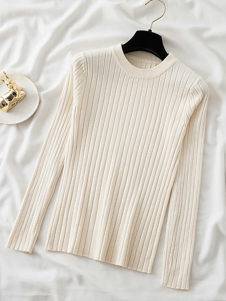 knit soft jumper tops 2022 New Autumn Winter Tops O-Neck Pullovers Sweaters shirt long sleeve Korean Slim-fit tight sweater