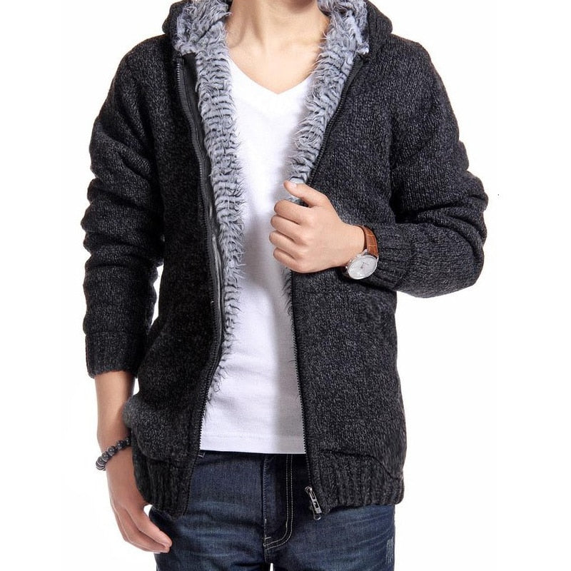 Autumn Winter Men&#39;s Thick Sweatercoat Collar Zipper Sweater Coat Outerwear Winter Fleece Cashmere Liner SweatersTurn-down Collar