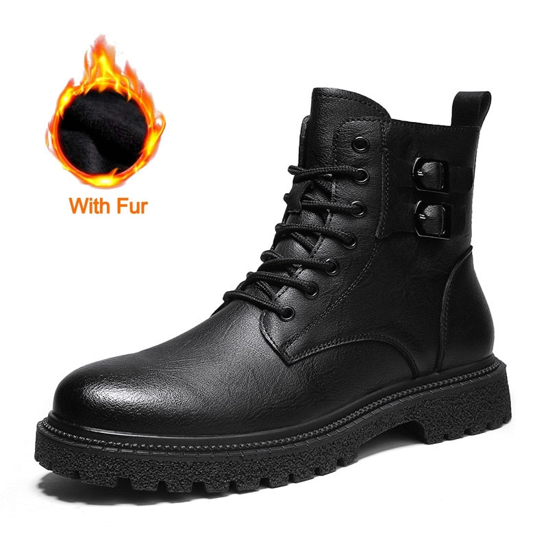 Genuine Leather Men Boots Fashion High Top Motorcycle Boots High Quality Mens Ankle Boots Winter New Casual shoes Male Footwear