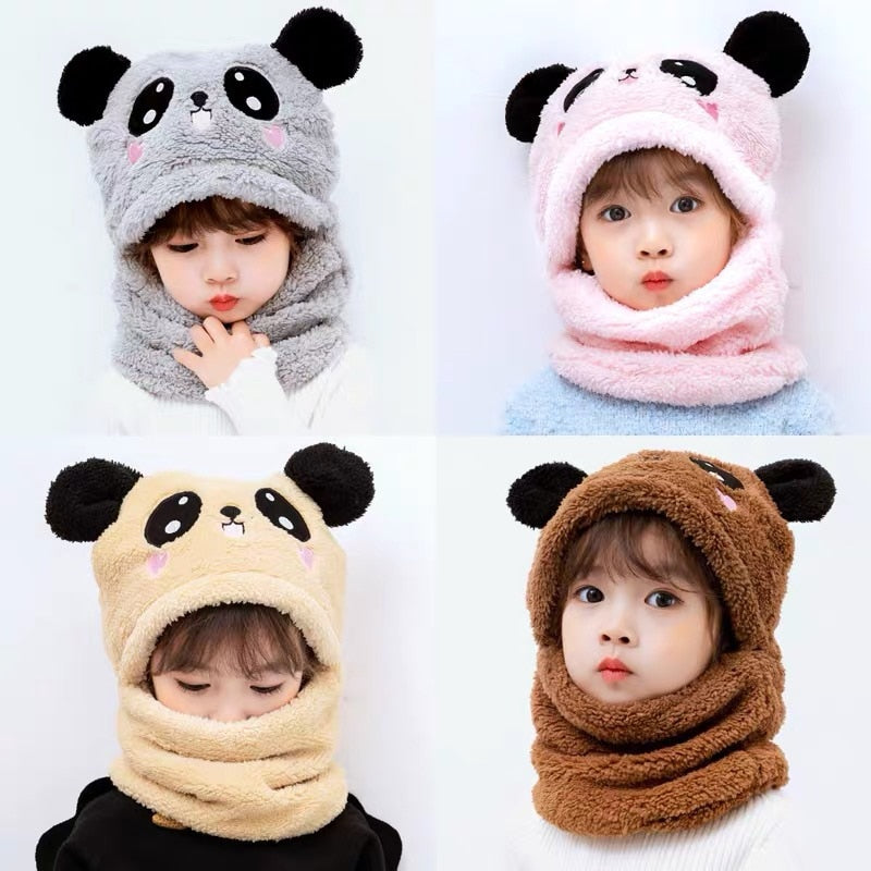 New Autumn and Winter Cute Children Cartoon Scarf Hat Two-piece Double Fleece Warmth Boy Girl Child Adult Parent-child Baby hat