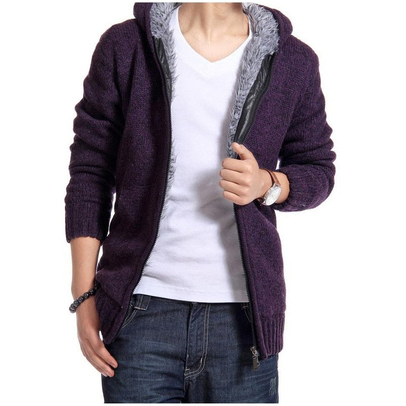 Autumn Winter Men&#39;s Thick Sweatercoat Collar Zipper Sweater Coat Outerwear Winter Fleece Cashmere Liner SweatersTurn-down Collar