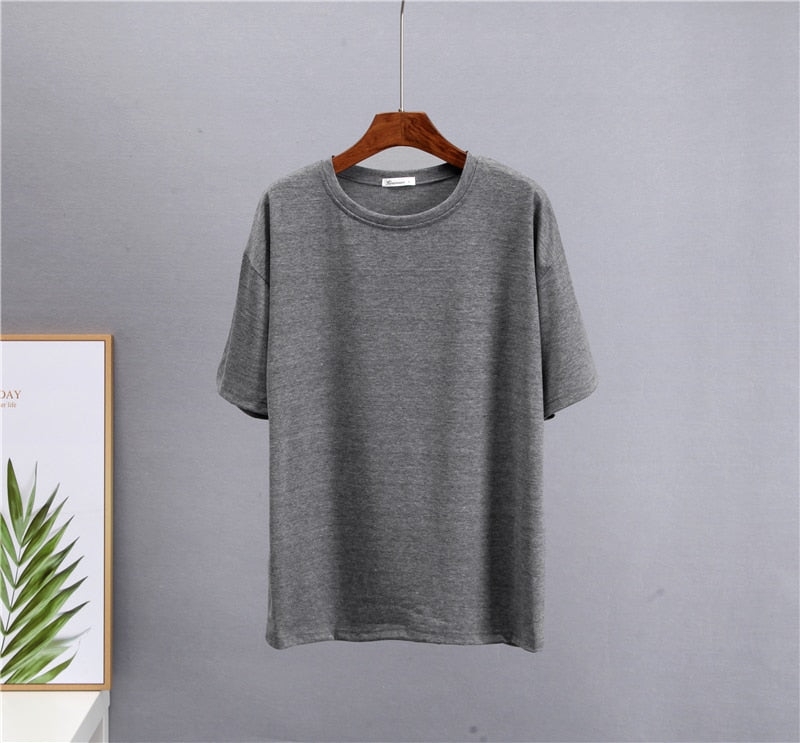 Hirsionsan Basic Cotton T Shirt Women 2022 Summer New Loose Solid Tees 18 Color Casual Loose Tshirt Korean O Neck Female Tops