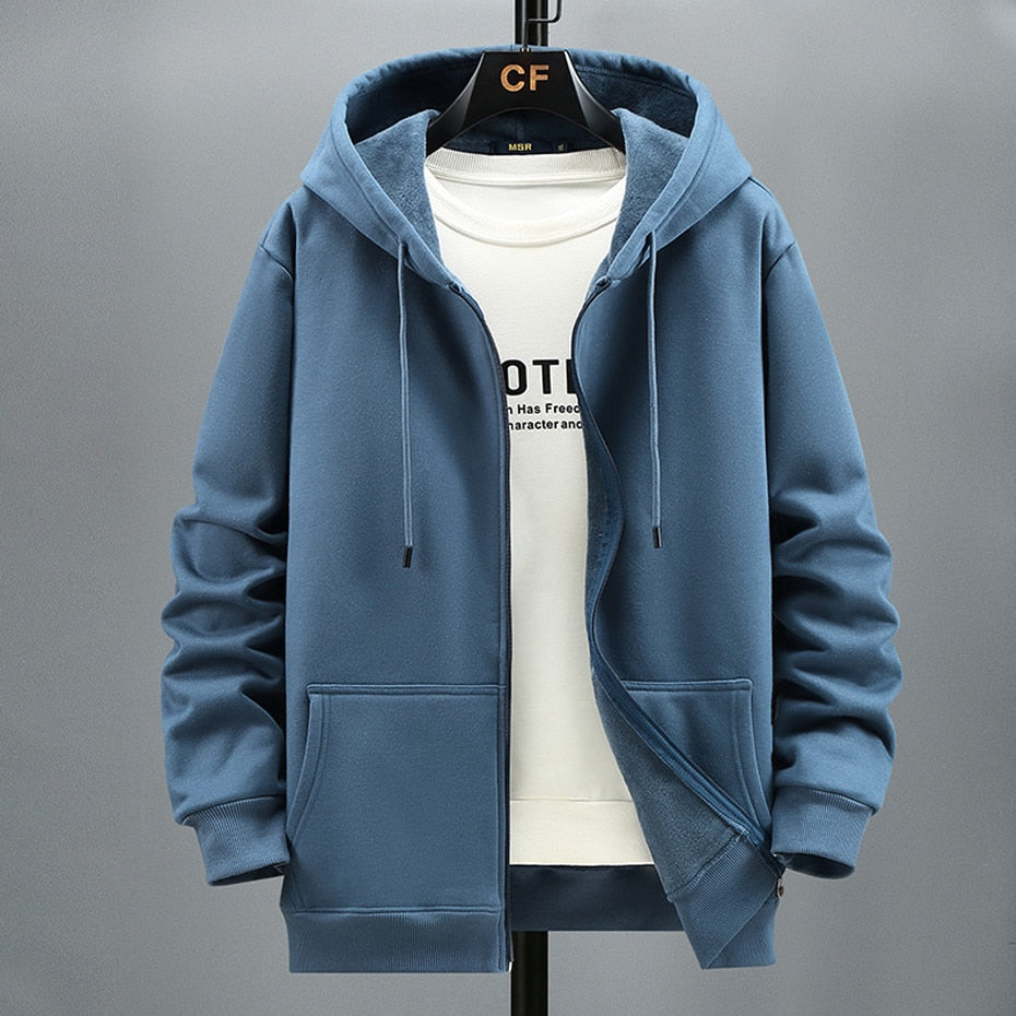 Plus Size 10XL 12XL Hoodie Men Autumn Winter Fleece Hoodies Solid Color Jacket Hoodies Big Size 12XL Blue Black Red Grey