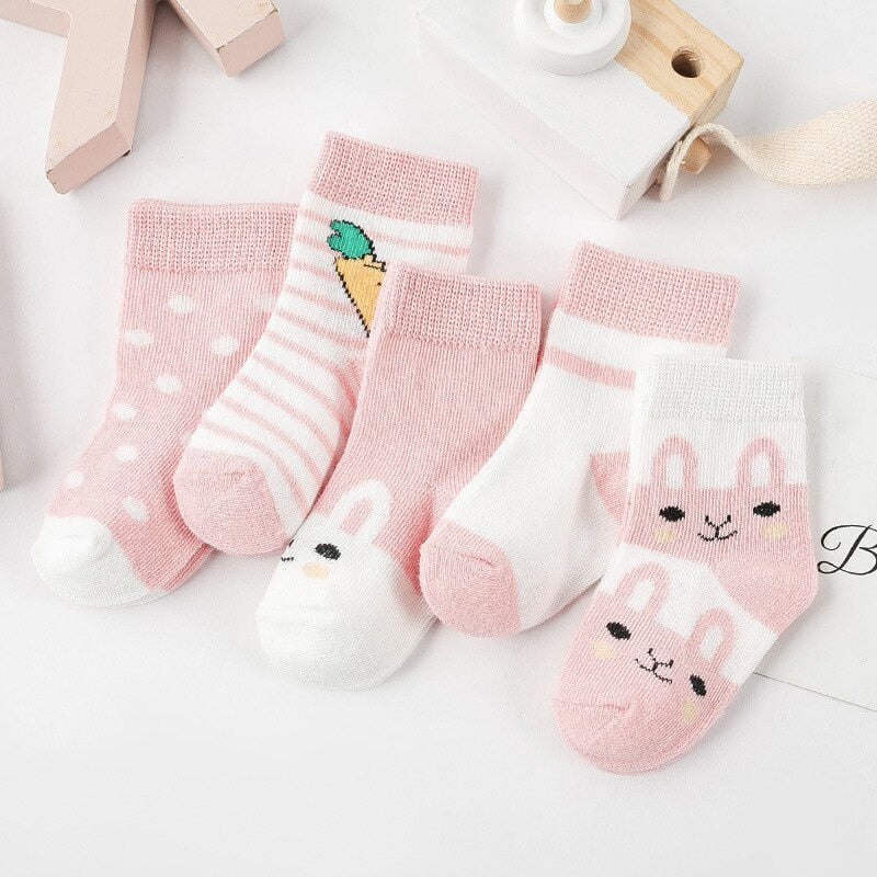 5Pairs Baby Socks Newborn Baby Boy Socks 0-1-3-7Y Kids Pure Cotton Animal Design Fadeless Soft Children&#39;s Socks for Girls