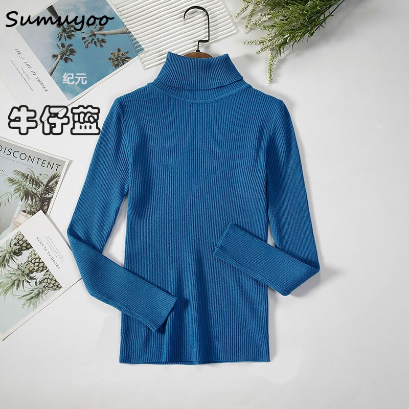 Sumuyoo 2022 Basic Turtleneck Women Sweaters Autumn Winter Tops Slim Women Pullover Knitted Sweater Jumper Soft Warm Pull