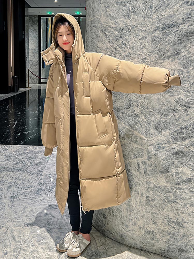 Vielleicht Korean Jacket Women Winter X-long Parkas Solid Hooded Thicken Warm Female Snow Wear Coat Padded Loose Clothes