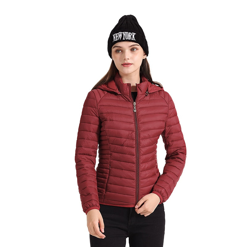 SANTELON Winter Parka Ultralight Padded Puffer Jacket For Women Coat With Hood Outdoor Warm Lightweight Outwear With Storage Bag