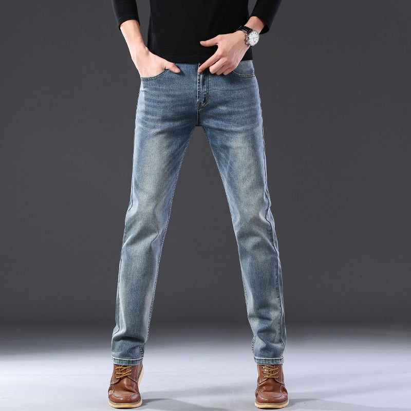 2022 SULEE Brand Autumn Winter Slim Fit  Men&#39;s Jeans Business Casual Elastic Straight Denim Pants Male High Quality Trousers