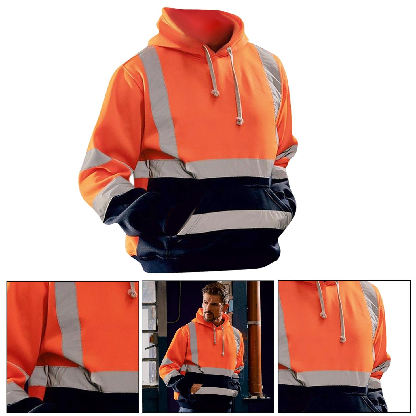 Hi Vis Pullover Mens Hoodie Sweatshirt with Pocket Drawstring Tops Construction Work Roadside Emergency