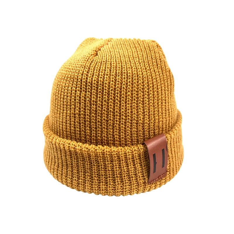 Baby Knit Hat for Boys Girls Autumn Winter Warm Kids Beanie Adult Children Parent-Child Hats Newborn Baby Cap with Leather Label