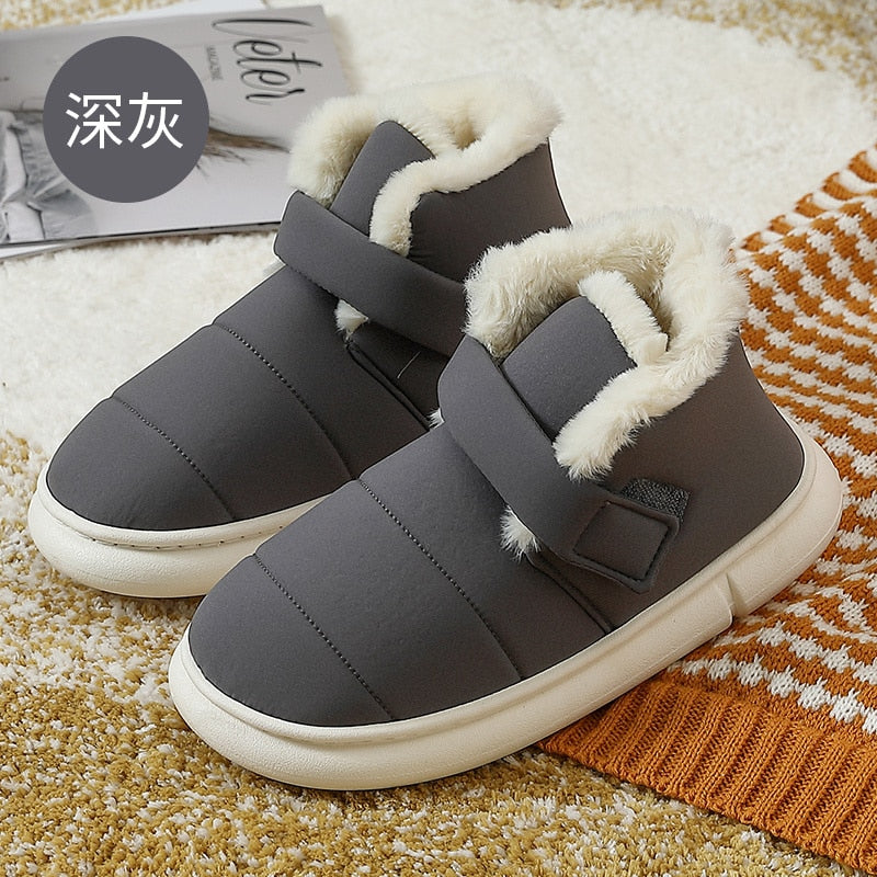 Winter Soft Women Men Boots Down Warm Plush Ankle Snow Female Thick Boots Shoes Couple Toddler Indoor Home Fur Footwear