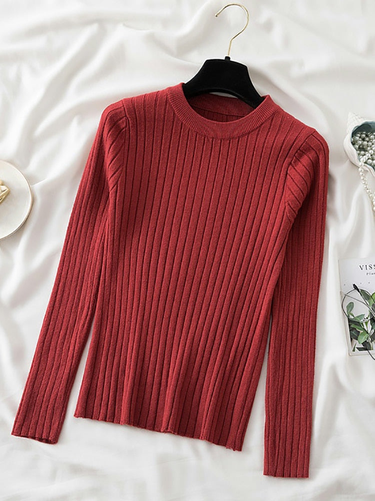 knit soft jumper tops 2022 New Autumn Winter Tops O-Neck Pullovers Sweaters shirt long sleeve Korean Slim-fit tight sweater