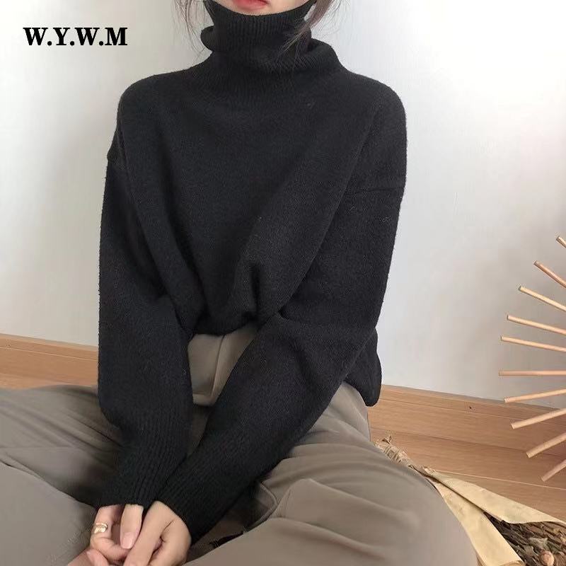 WYWM Cashmere Elegant Turtle Neck Women Sweater Soft Knitted Basic Pullovers O Neck Loose Warm Female Knitwear Jumper