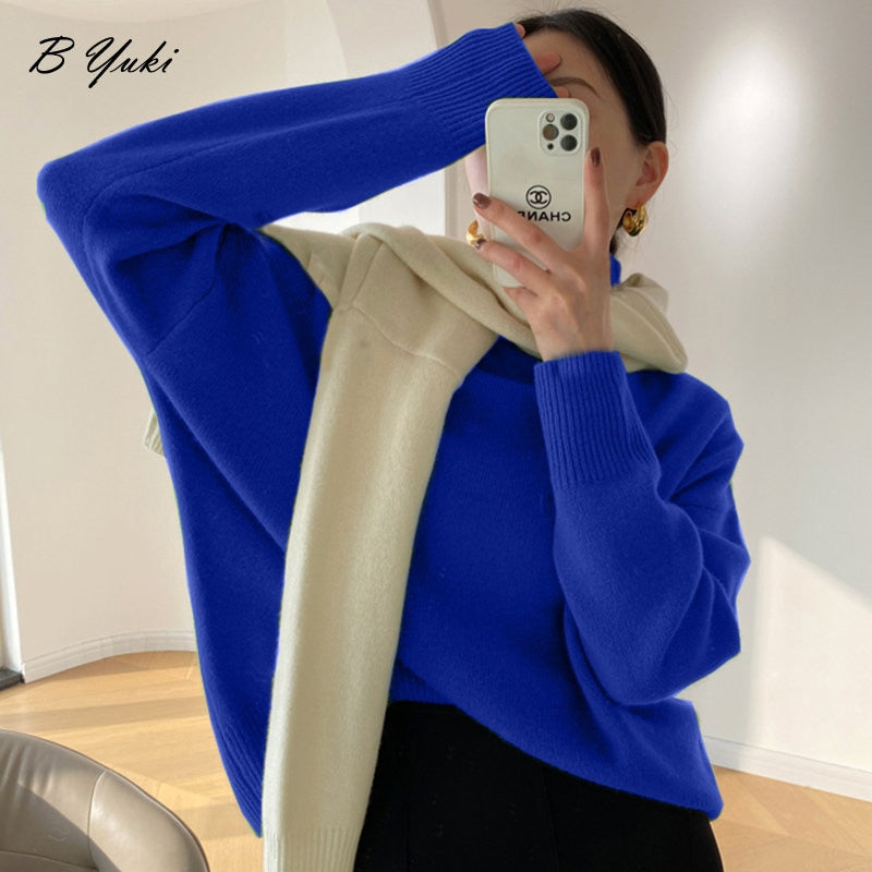 Blessyuki Loose Cashmere Turtleneck Knitted Sweater Women Autumn Winter Thicken Warm Basic Pullover Female Casual Simple Jumper