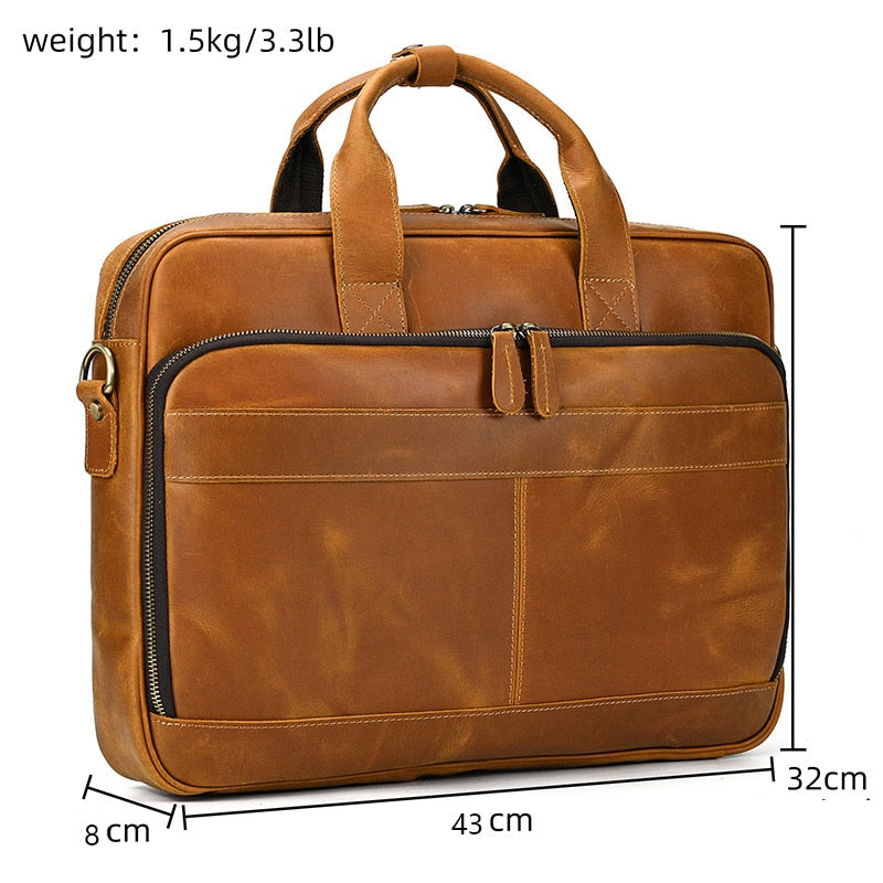 MAHEU Men Briefcase Genuine Leather Laptop Bag 15.6&quot; PC Doctor Lawyer Computer Bag Cowhide Male Briefcase Cow Leather Men Bag