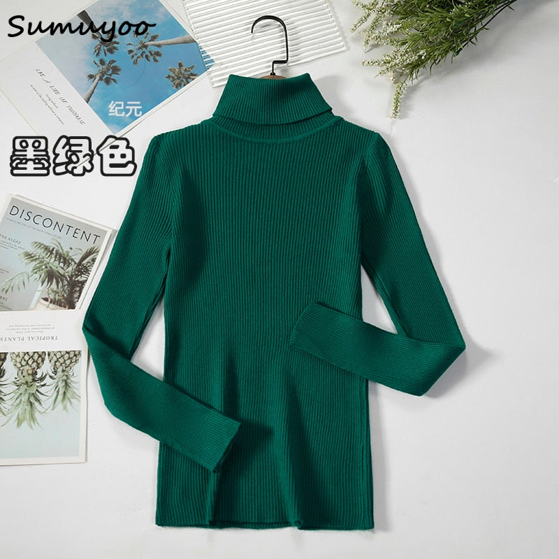 Sumuyoo 2022 Basic Turtleneck Women Sweaters Autumn Winter Tops Slim Women Pullover Knitted Sweater Jumper Soft Warm Pull