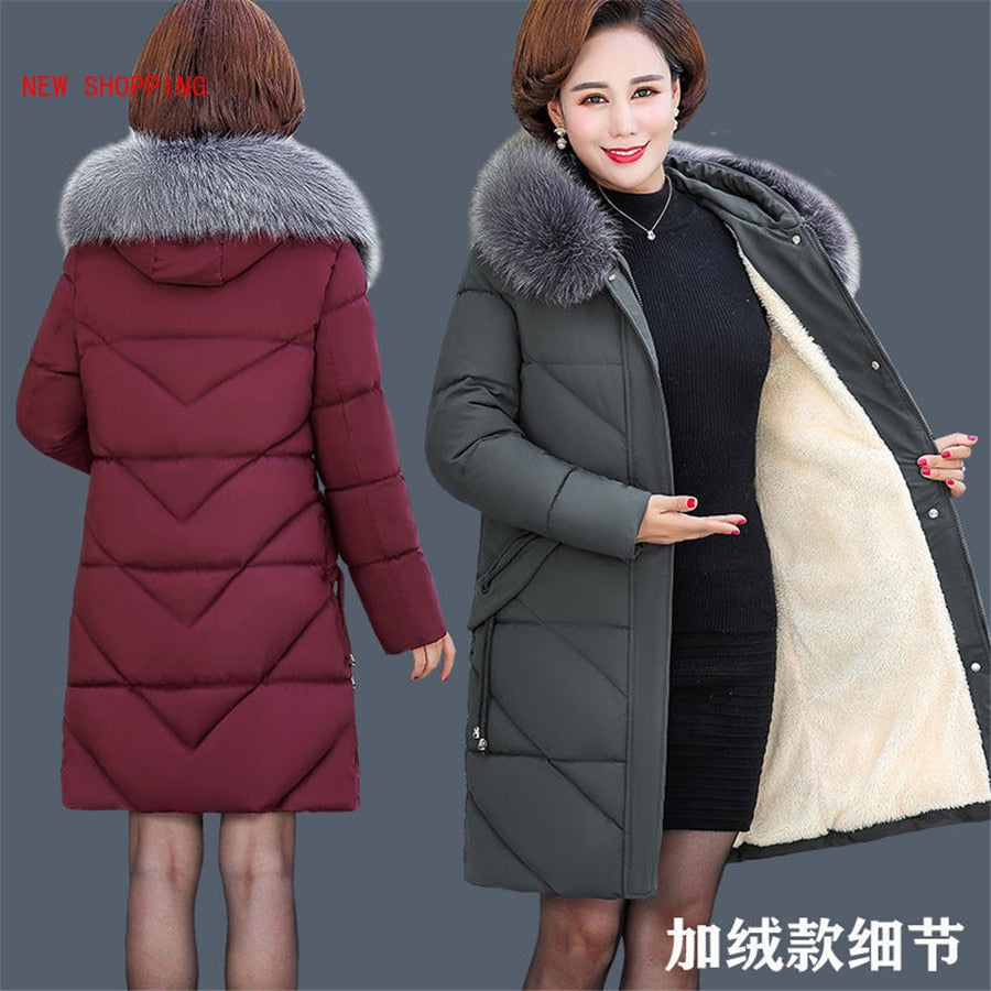 Fashion Winter Jacket Women Big Fur Hooded Thick Down Parkas 5XL Female Jacket Coat Lambswool Warm Winter Outwear Long 2021 New