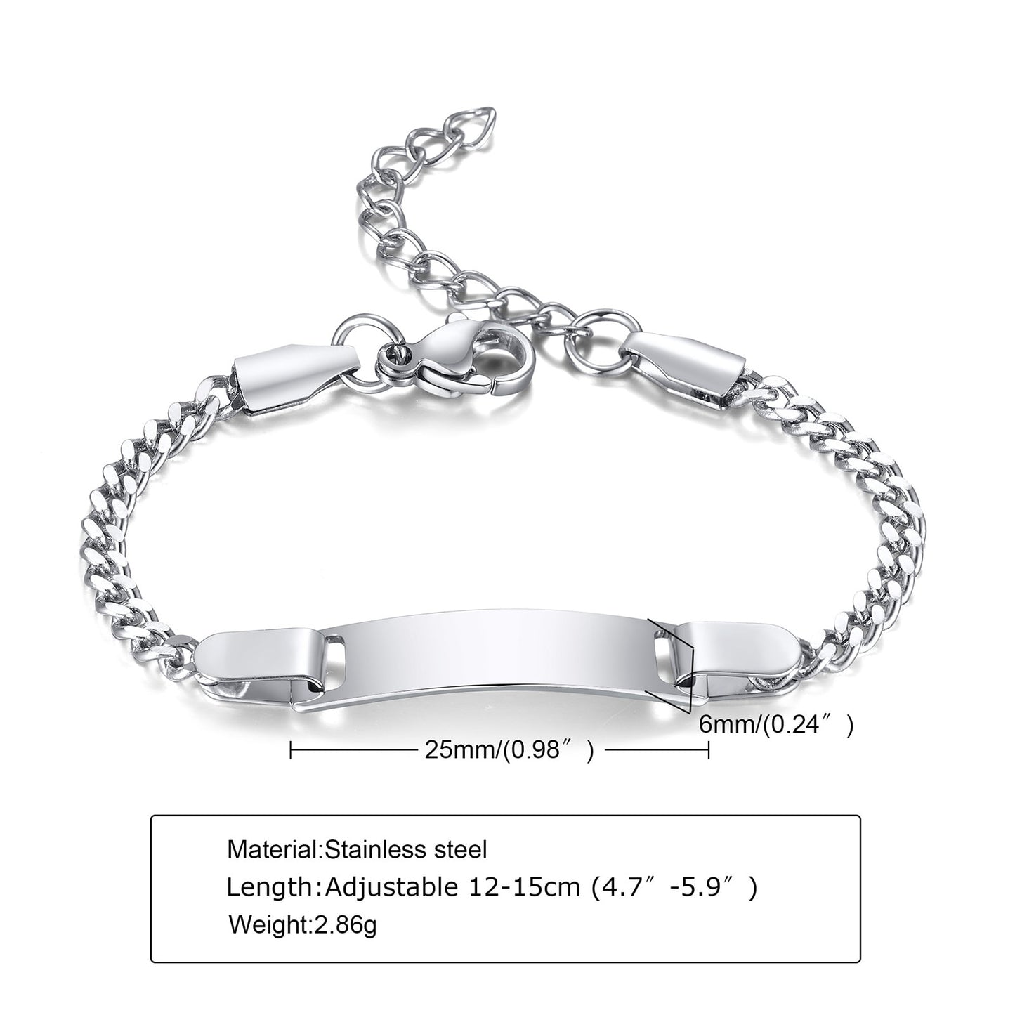 Custom Personalized Name Baby ID Bracelet, Stainless Steel Curb Chain Link Crown Bracelet Newborn Gilrs Boy Gifts Not Allergic