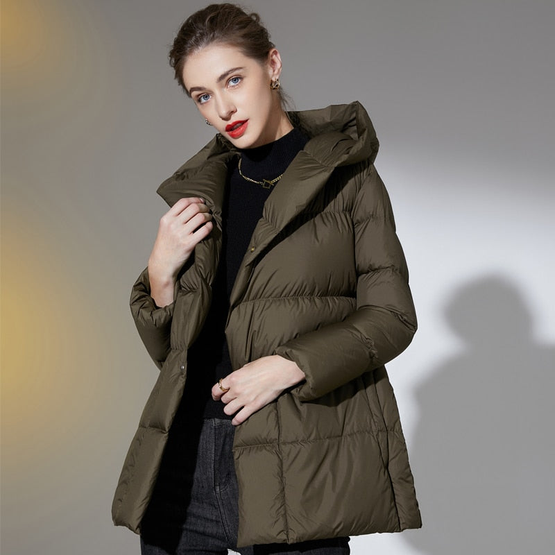 2022 Winter Women&#39;s Down Jackets Ultra Light Warm Casual Coat Female Puffer Jacket With a Belt Plus Size Hooded Parka Overcoat