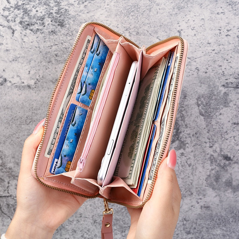 Fashion Zipper Wallets Women&#39;s Long Purses Handbags Coin Purse Cards Holder PU Leather Billfold Wallet