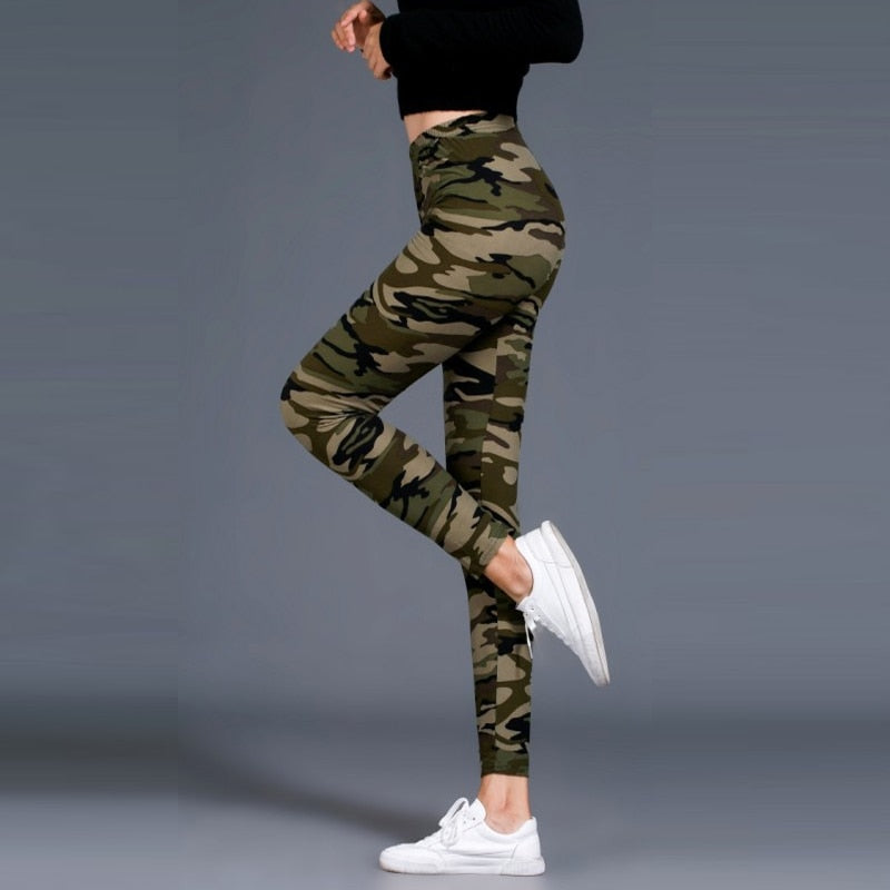 2022 camouflage women&#39;s leggings graffiti style slim plus size stretch pants army green leggings