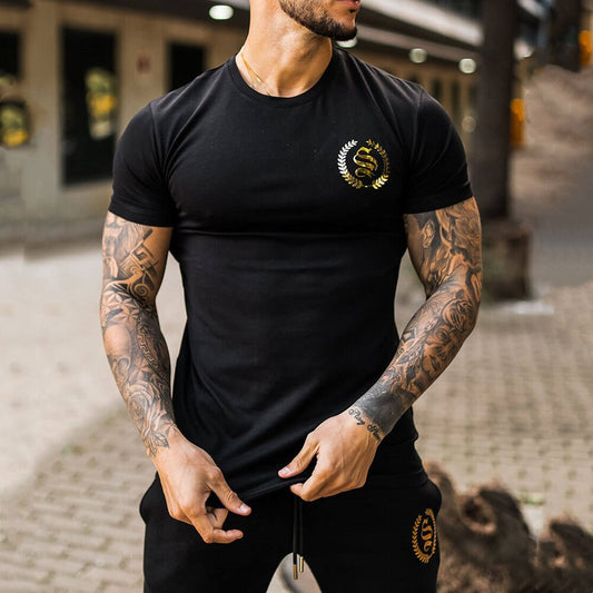 2022 new Gym t shirt Men Fitness Sport Cotton Male Bodybuilding Workout Skinny Tee shirt Summer Casual Solid Tops Clothing