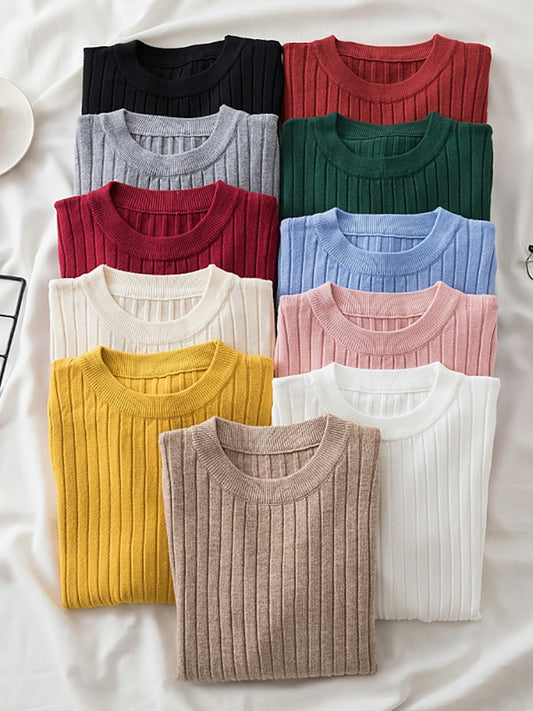 knit soft jumper tops 2022 New Autumn Winter Tops O-Neck Pullovers Sweaters shirt long sleeve Korean Slim-fit tight sweater