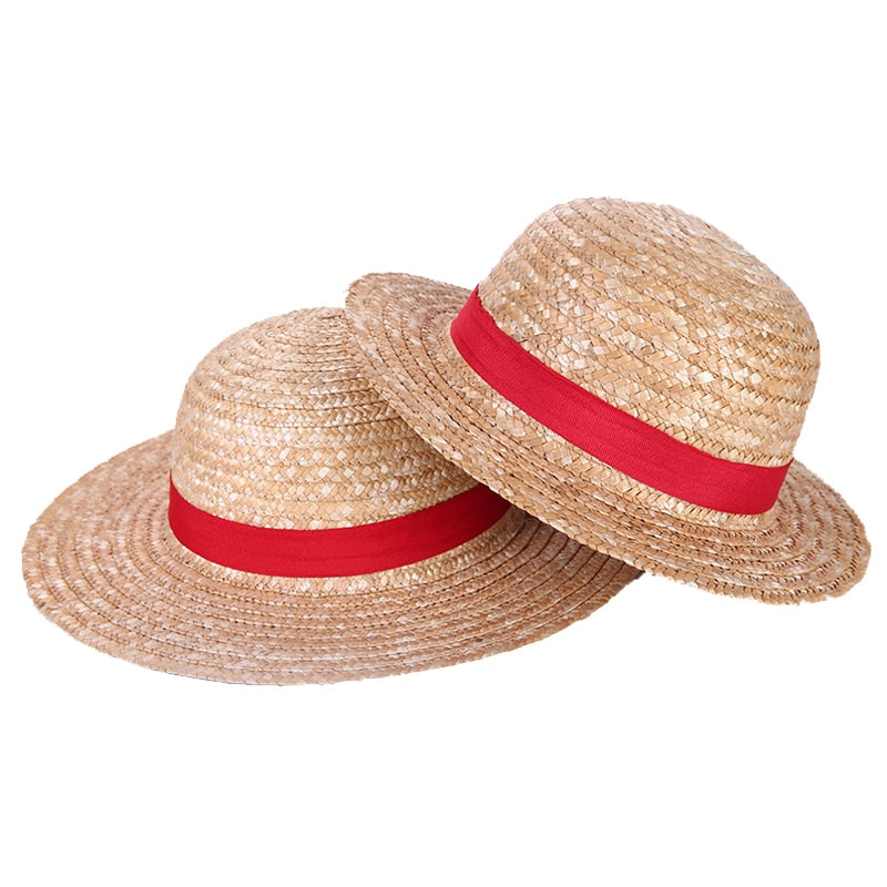 Boy Girl One Piece Cap Straw Hat Neck String Luffy Flat Hats Cosplay Japanese Cartoon Props Hat Kid Red Stripe Beach Hat YF001