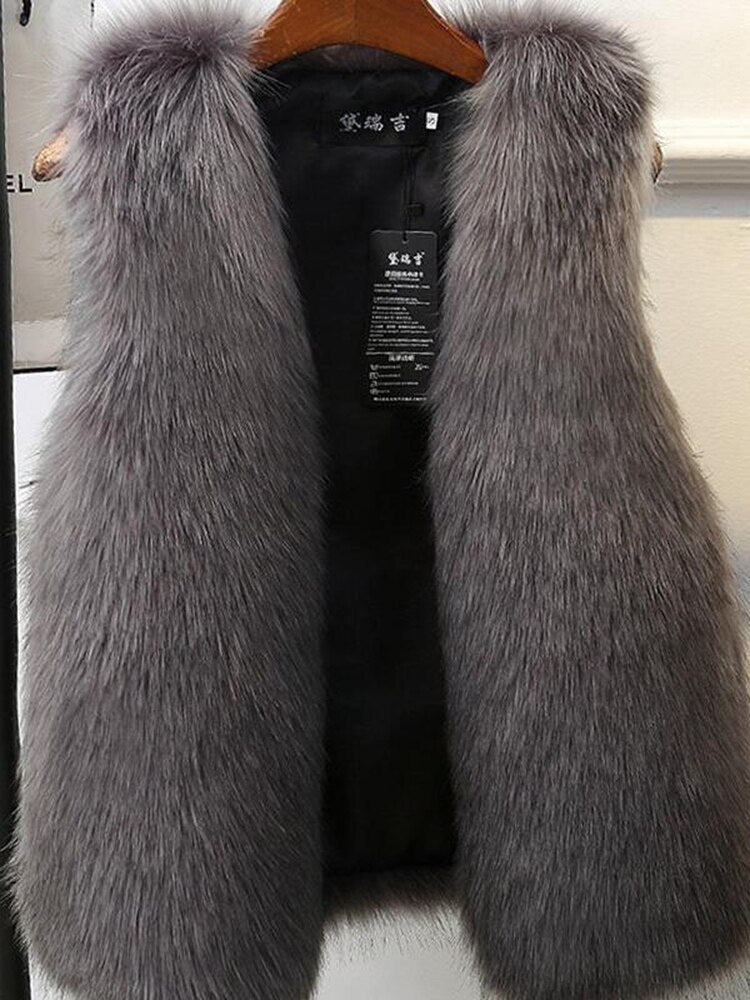 2021 New Winter Female Fox Fur Vest Coat Winter Warm White Black Gray Fur Vest Jacket Large Size 2XL Sleeveless Coat