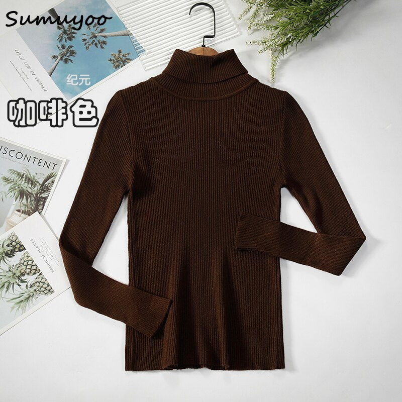 Sumuyoo 2022 Basic Turtleneck Women Sweaters Autumn Winter Tops Slim Women Pullover Knitted Sweater Jumper Soft Warm Pull