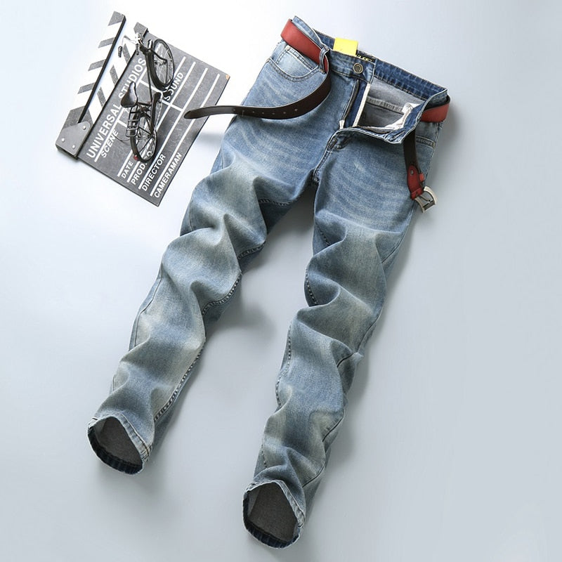 2022 SULEE Brand Autumn Winter Slim Fit  Men&#39;s Jeans Business Casual Elastic Straight Denim Pants Male High Quality Trousers