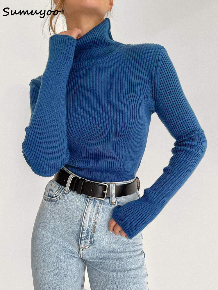 Sumuyoo 2022 Basic Turtleneck Women Sweaters Autumn Winter Tops Slim Women Pullover Knitted Sweater Jumper Soft Warm Pull