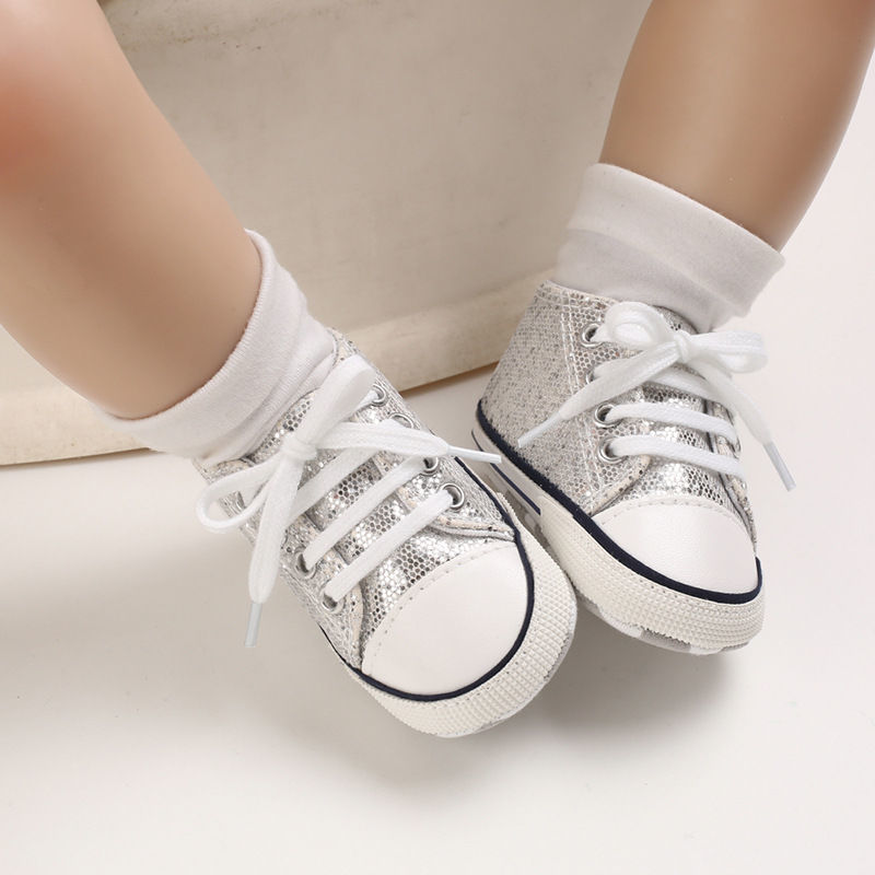 Newborn Sequined Canvas Baby Sneakers Baby Shoes Baby Boys Girls Shoes Baby Toddler Shoes Soft Sole Non-slip Baby Shoes