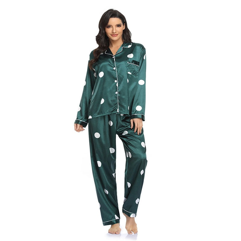 Spring Summer Women&#39;s Pijamas Silk Satin Pajamas Set Long Sleeve and Trouser Pyjamas Suits Sleepwear Loungewear Female Mujer