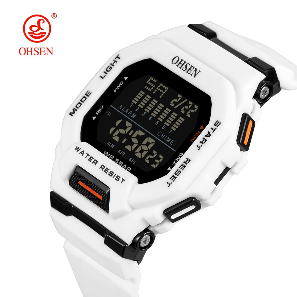 Fashion OHSEN Hombre Male Digital Watches 5ATM Dive Man Mens Sport White Wristwatches Hand clocks Man Watch Reloj Masculino