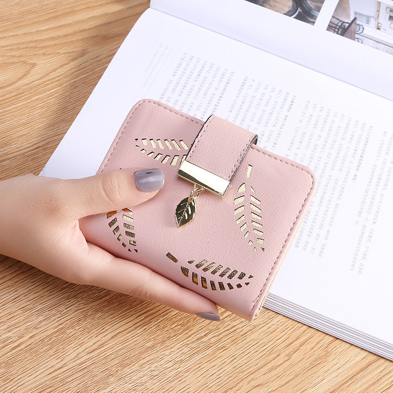 Women Wallet PU Leather Purse Female Long Wallet Gold Hollow Leaves Pouch Handbag For Women Coin Purse Card Holders Clutch