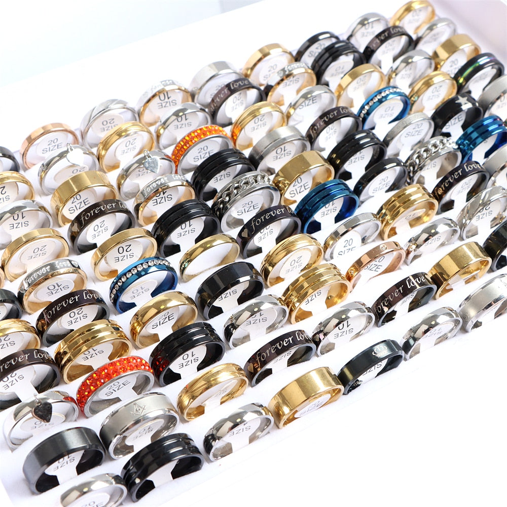 10/20 Pcs/Lot Fashion Multi Style Stainless Steel Jewelry Rings Zircon Crystal Spinner 5 Colors Punk Spikes For Womens Mens Gift