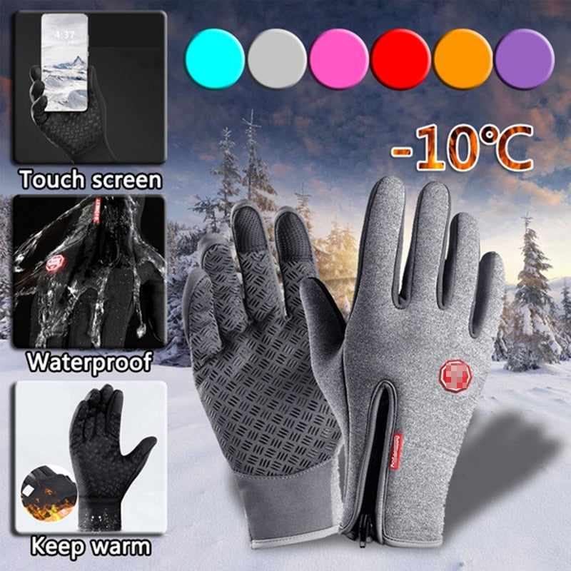 Hot Sale Winter Gloves For Men Touchscreen Windproof Cycling Cold Glove Warm Non-Slip Outdoor Driving Zipper Womens Sport Gloves