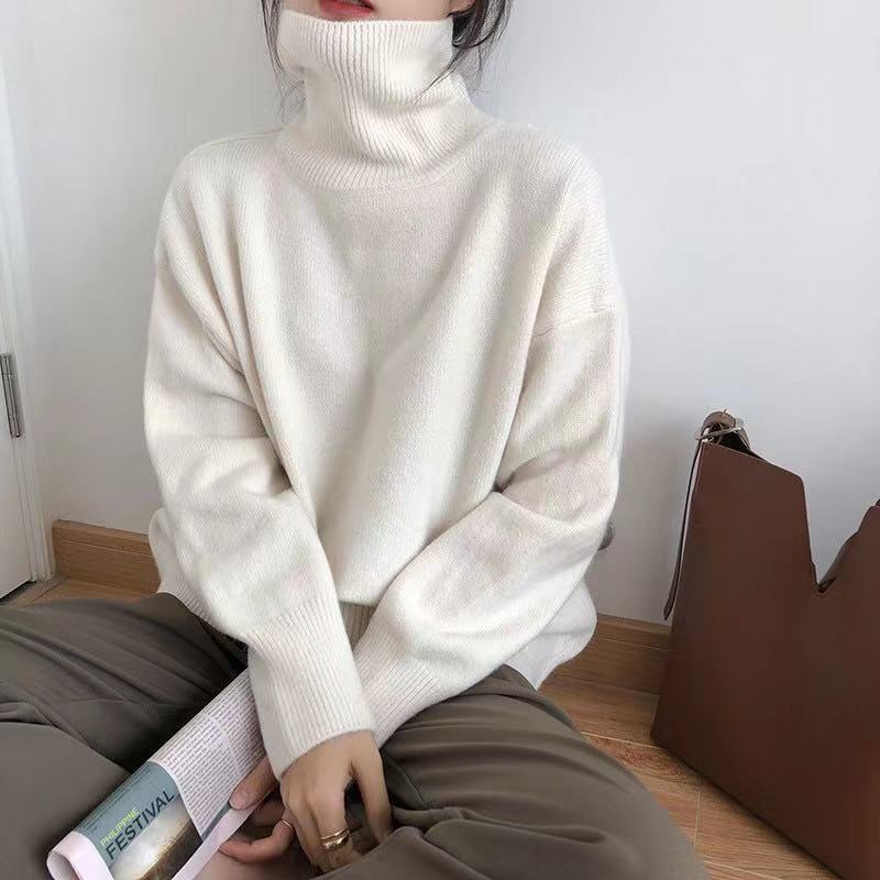 WYWM Cashmere Elegant Turtle Neck Women Sweater Soft Knitted Basic Pullovers O Neck Loose Warm Female Knitwear Jumper