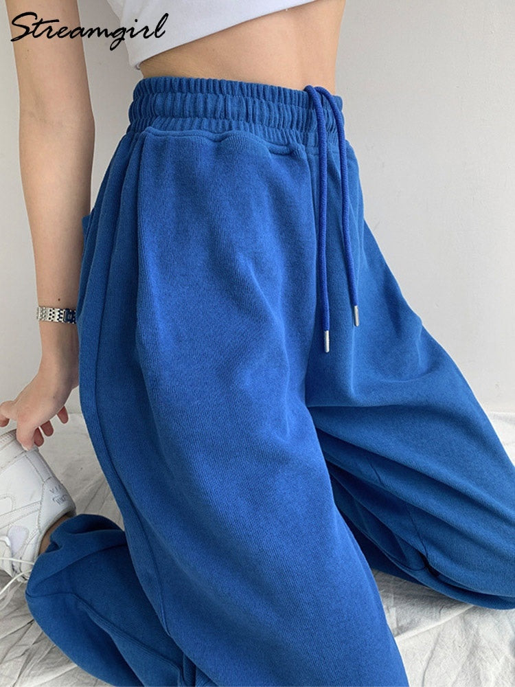 Blue Sweatpants For Women Summer Baggy Pants High Waist Jogger Wide Leg Trousers Spring Women&#39;s Sports Pants Summer Sweatpants